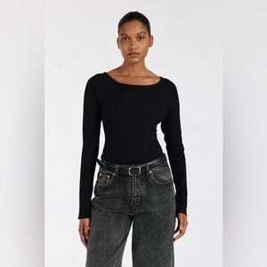 DISSH Wells Wide U Shaped Long Sleeve Ribbed Knit Top Sweater in Black